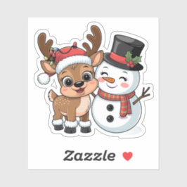 Cute Holiday Reindeer & Snowman Aufkleber