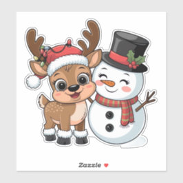 Cute Holiday Reindeer & Snowman Aufkleber
