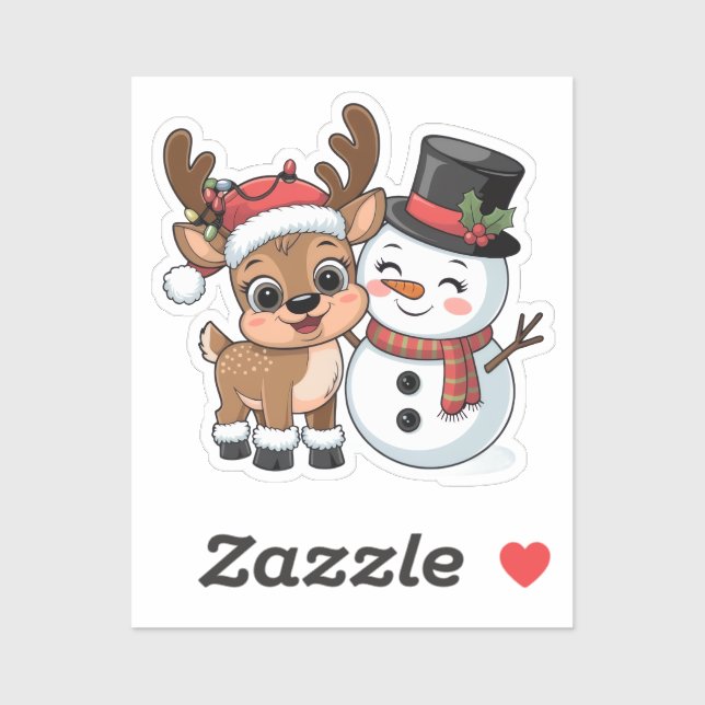 Cute Holiday Reindeer & Snowman Aufkleber (Blatt)