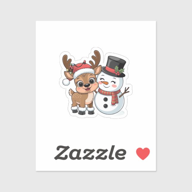 Cute Holiday Reindeer & Snowman Aufkleber (Blatt)