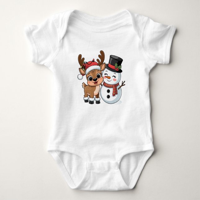 Cute Holiday Reindeer & Snowman Baby Strampler (Vorderseite)