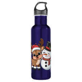 Cute Holiday Reindeer & Snowman Edelstahlflasche