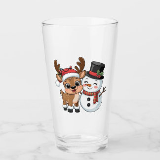 Cute Holiday Reindeer & Snowman Glas