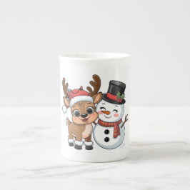 Cute Holiday Reindeer & Snowman Prozellantasse