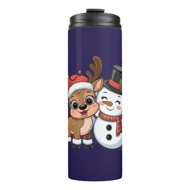 Cute Holiday Reindeer & Snowman Thermosbecher (Vorderseite)