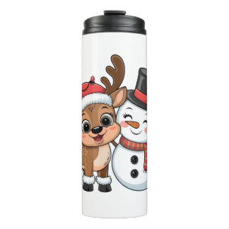 Cute Holiday Reindeer & Snowman Thermosbecher