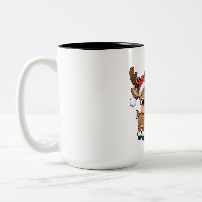 Cute Holiday Reindeer & Snowman Zweifarbige Tasse (Links)