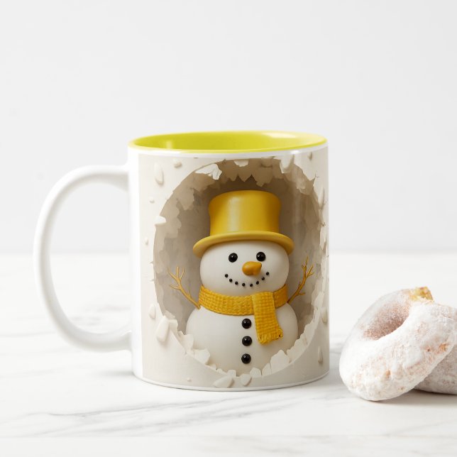 Cute Holiday Snowman Art, Festive Winter  Zweifarbige Tasse (Mit Donut)