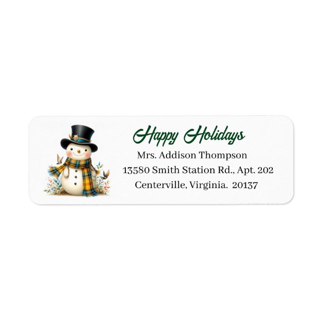 Cute Holiday Snowman Return Address Label (Vorne)