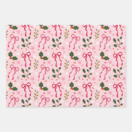 Cute Holly and Bow Wrapping Paper Geschenkpapier Set