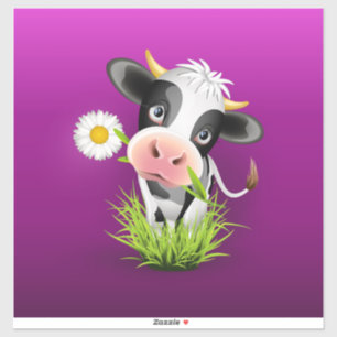 Cute Holstein cow in grass over purple Aufkleber