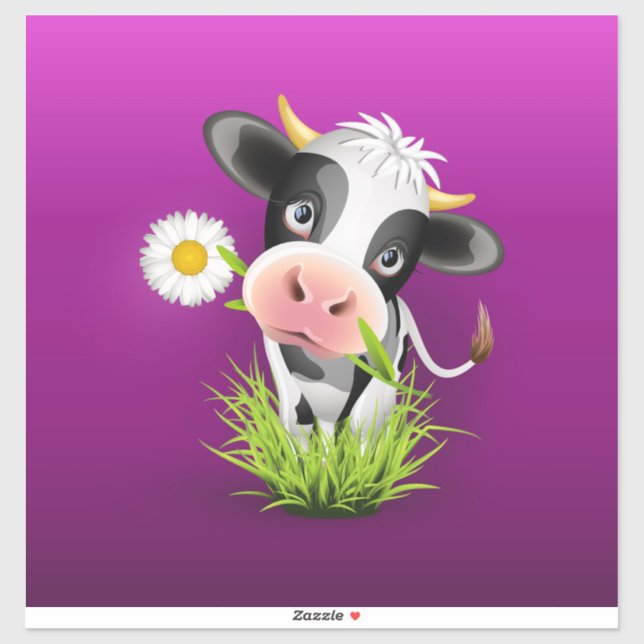 Cute Holstein cow in grass over purple Aufkleber (Blatt)
