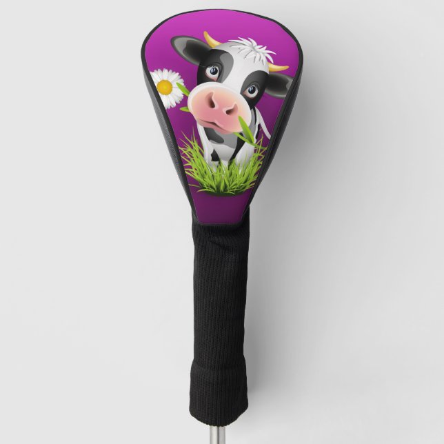 Cute Holstein cow in grass over purple Golf Headcover (Vorderseite)