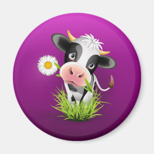 Cute Holstein cow in grass over purple Magnet
