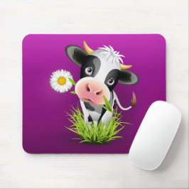 Cute Holstein cow in grass over purple Mousepad