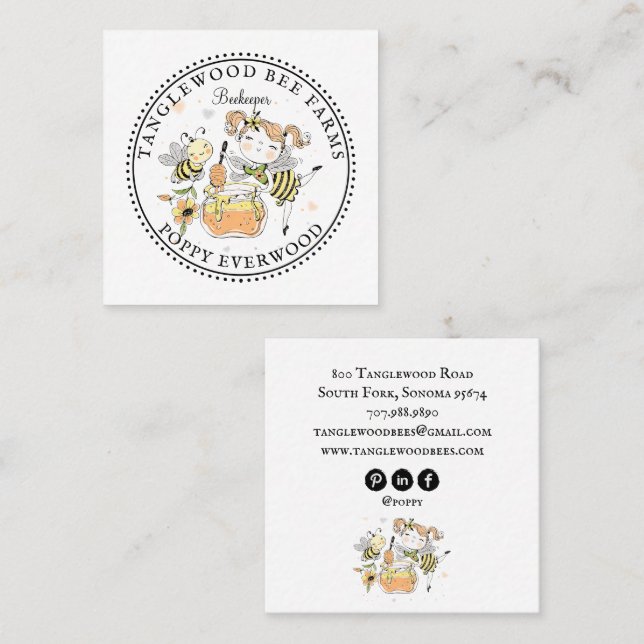 Cute Honey Bee Apiary Beekeeper Honey Products  Quadratische Visitenkarte (Vorne/Hinten)