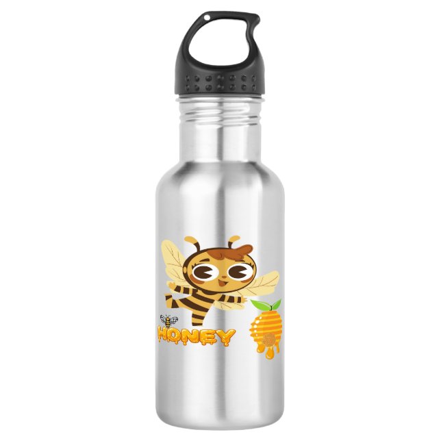 Cute Honey Bee with Dripping Honey Typography Desi Edelstahlflasche (Vorderseite)
