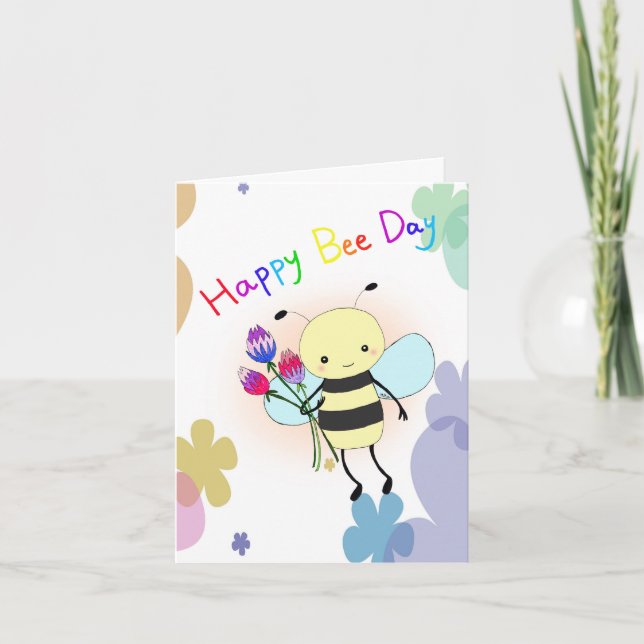 Cute Honey Bee with Flowers Happy Bee Day Birthday Karte (Vorderseite)