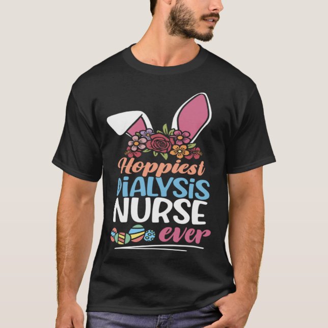 Cute Hoppiest Dialysis Nurse Ever Bunny Ear Red Pl T-Shirt (Vorderseite)