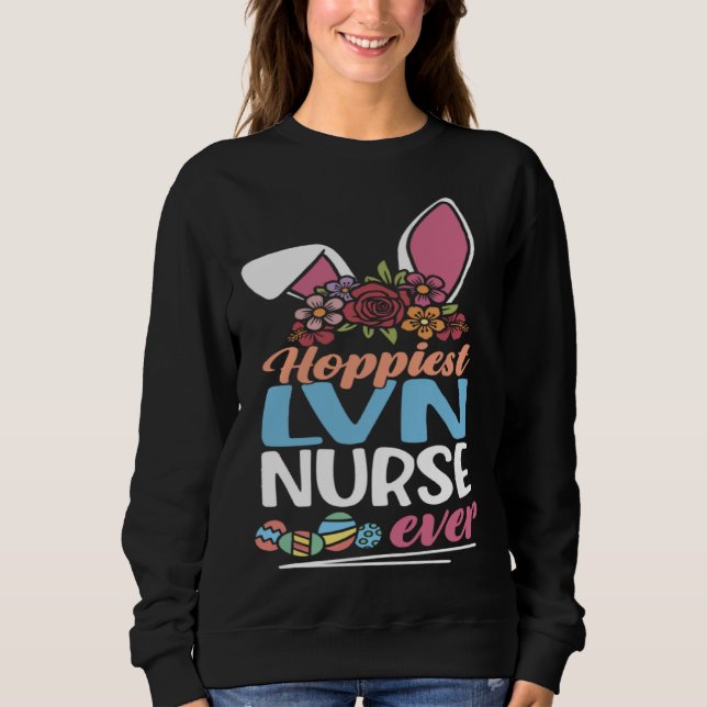 Cute Hoppiest LVN Nurse Ever Bunny Ear Red Plaid E Sweatshirt (Vorderseite)