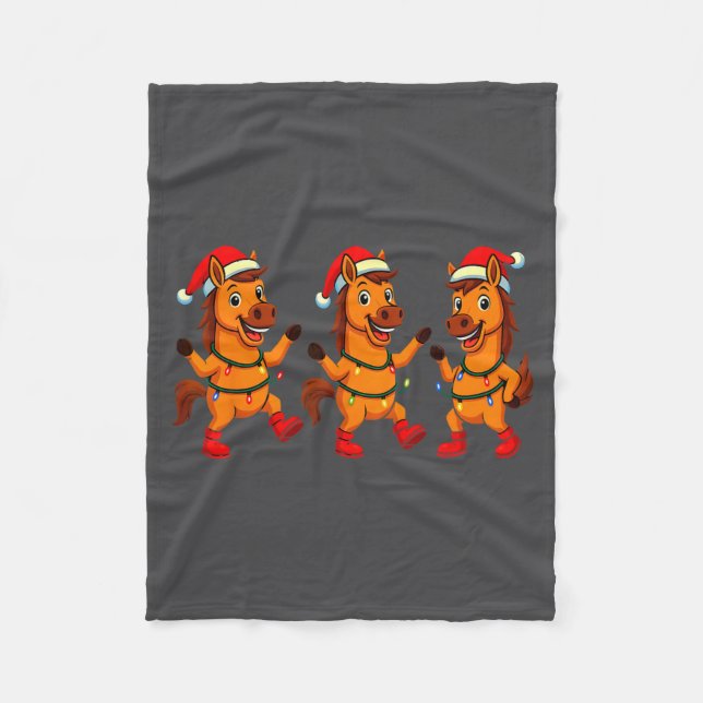 Cute Horse Santa Hat Dancing Lights Christmas Danc Fleecedecke (Vorderseite)
