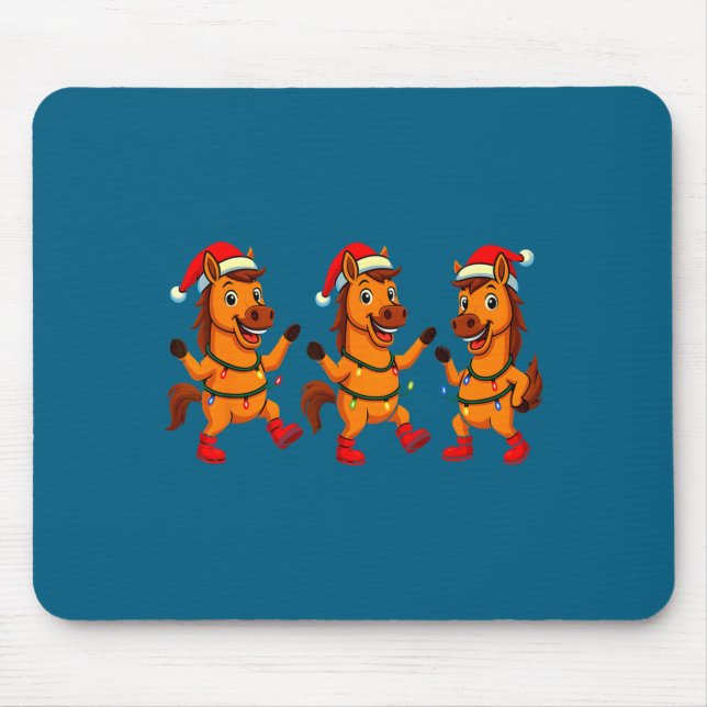 Cute Horse Santa Hat Dancing Lights Christmas Danc Mousepad (Vorne)