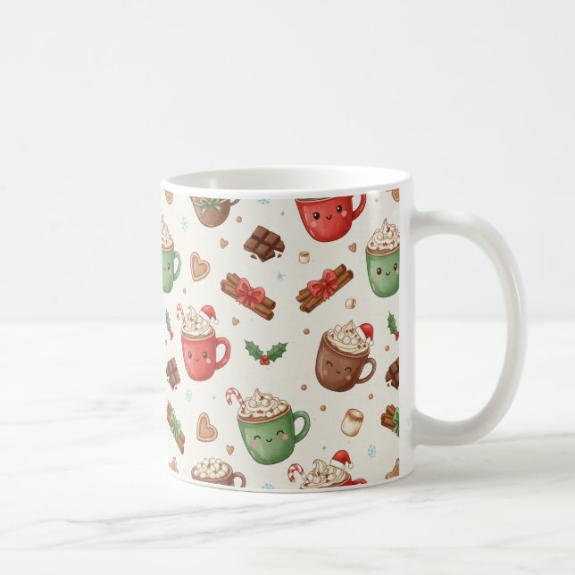 Cute Hot Cocoa Pattern – Festive Illustrated Mugs Kaffeetasse (Rechts)
