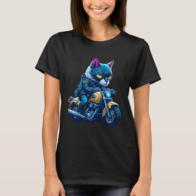 Cute house cat riding on a motorcycle  Christmas   T-Shirt (Vorderseite)