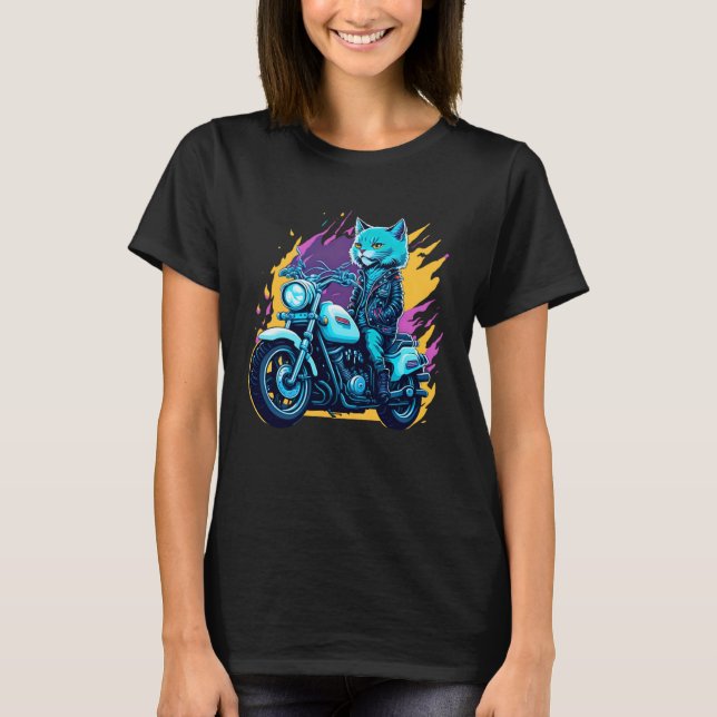 Cute house cat riding on a motorcycle  Christmas T-Shirt (Vorderseite)
