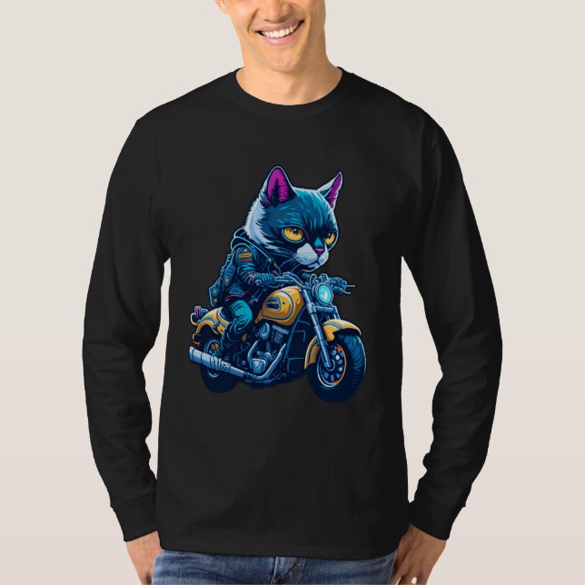 Cute house cat riding on a motorcycle  Christmas   T-Shirt (Vorderseite)