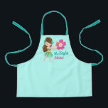 Cute Hula Dancer Hawaiian Girl Teal Monogram Schürze<br><div class="desc">Cute custom hula girl apron with a pretty child in a green hula skirt and hibiscus flowers in brunette hair. Customize with your little girl's name for a beautiful personalized gift in teal.</div>