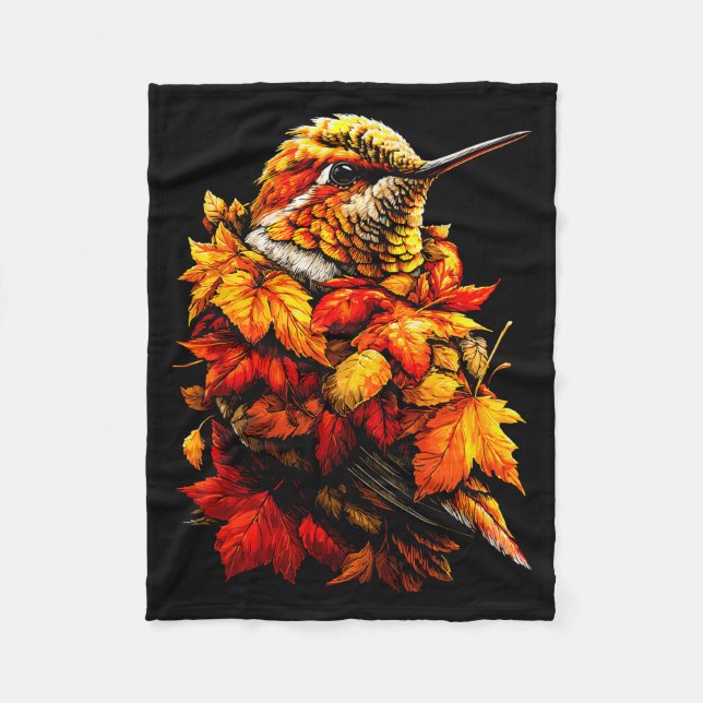 Cute Hummingbird Fall Leaves Forest Vibes Autumn A Fleecedecke (Vorderseite)