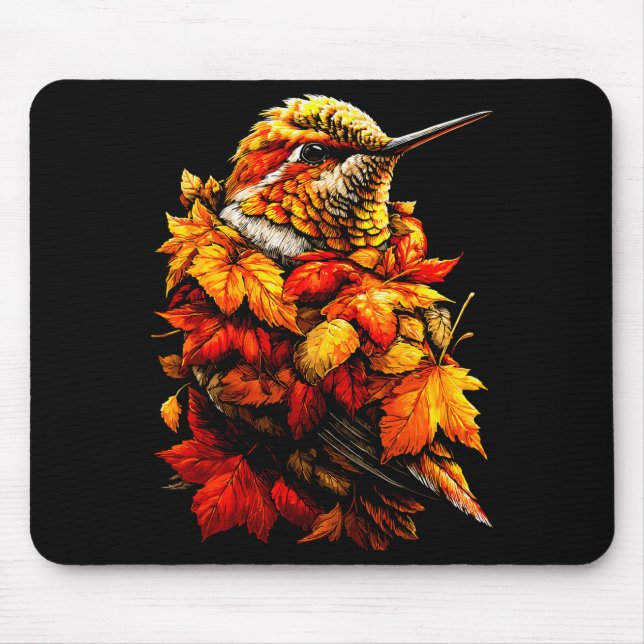 Cute Hummingbird Fall Leaves Forest Vibes Autumn A Mousepad (Vorne)