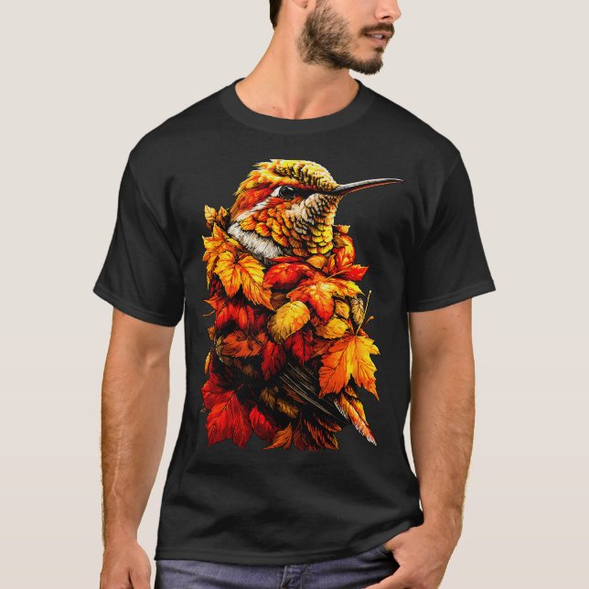 Cute Hummingbird Fall Leaves Forest Vibes Autumn A T-Shirt (Vorderseite)