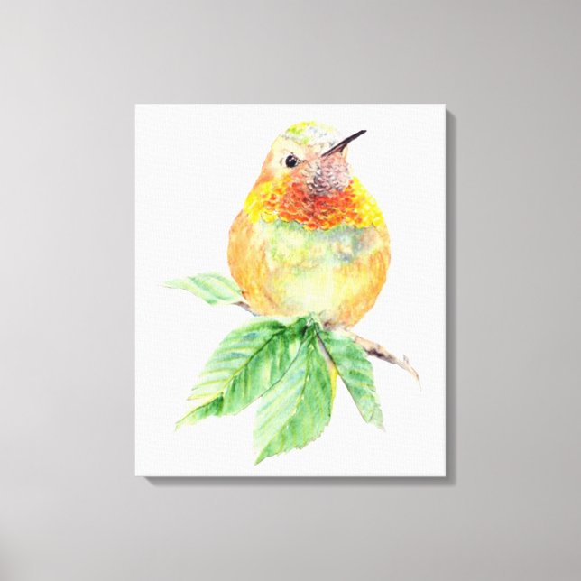 Cute Hummingbird Watercolor Painting Wildlife Art Leinwanddruck (Vorderseite)