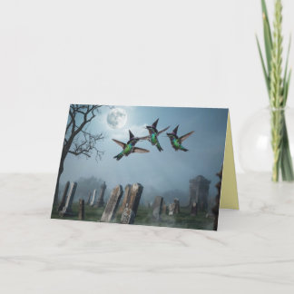 Cute Hummingbird Witch Halloween Card Feiertagskarte