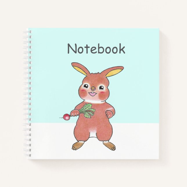 Cute Hungry Bunny blue Square Custom Notebook  Notizbuch (Vorderseite)