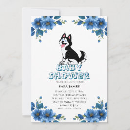  Cute Husky Dog Floral Baby Shower Invitation Einladung
