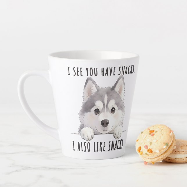 Cute Husky Dog Snacks Quote Funny Minimalist Milchtasse (Beispiel)