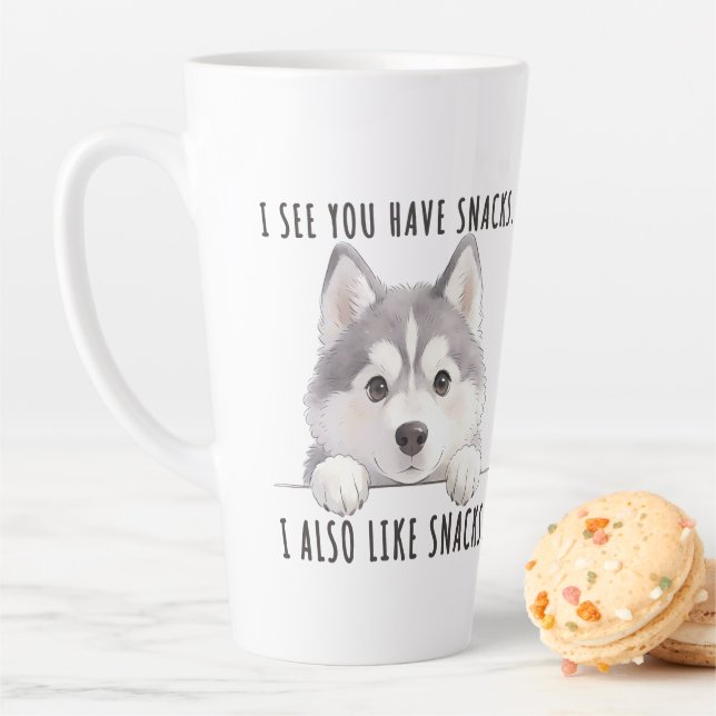 Cute Husky Dog Snacks Quote Funny Minimalist Milchtasse (Beispiel)