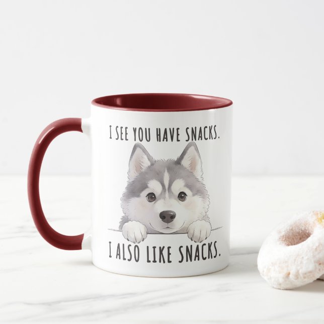 Cute Husky Dog Snacks Quote Funny Minimalist Tasse (Mit Donut)