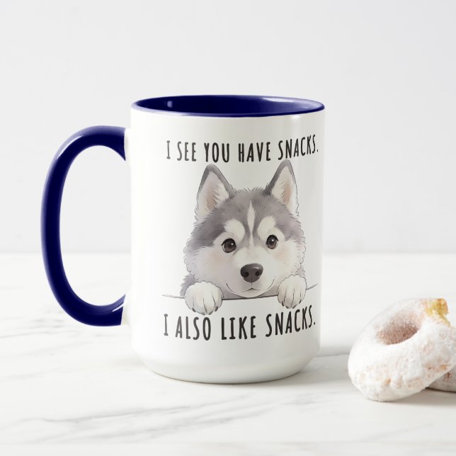 Cute Husky Dog Snacks Quote Funny Minimalist Tasse (Mit Donut)