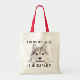 Cute Husky Dog Snacks Quote Funny Minimalist Tragetasche