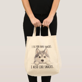 Cute Husky Dog Snacks Quote Funny Minimalist Tragetasche