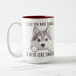 Cute Husky Dog Snacks Quote Funny Minimalist Zweifarbige Tasse
