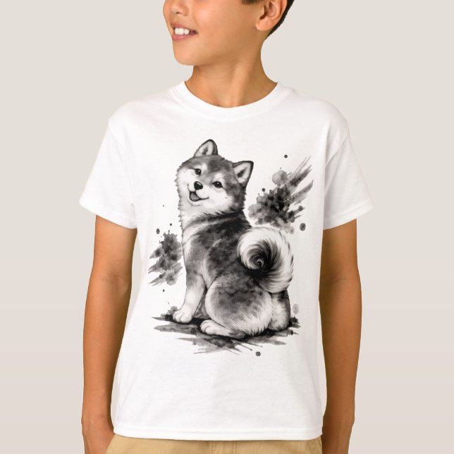 【Cute Husky Japanese Ink Kids T-Shirt】 T-Shirt (Vorderseite)