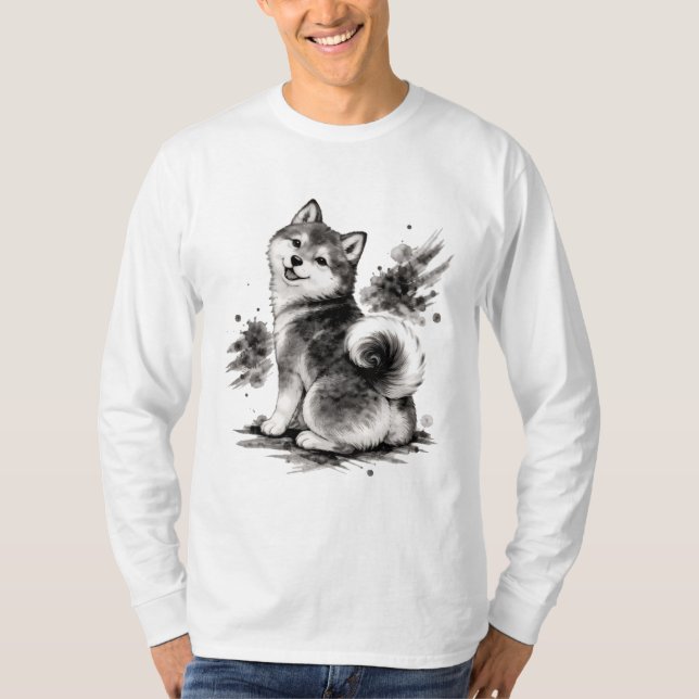 【Cute Husky Japanese Ink Long Sleeve Tee】 T-Shirt (Vorderseite)