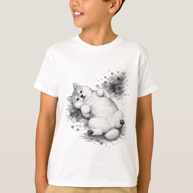 【Cute Husky Puppy Ink Art Kids T-Shirt】 T-Shirt (Vorderseite)