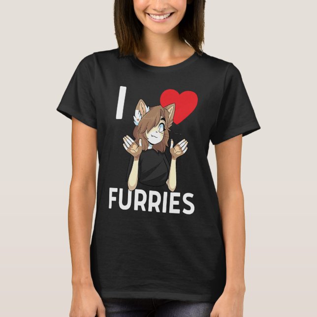 Cute I Heart Furries Furry Fandom Love T-Shirt (Vorderseite)