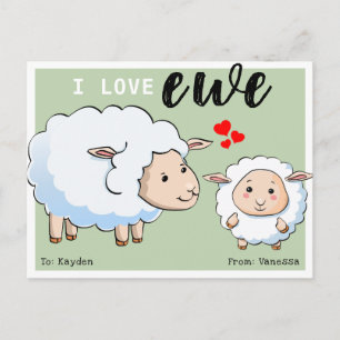 Cute 'I Love Ewe' Kids Classroom Valentine Feiertagspostkarte